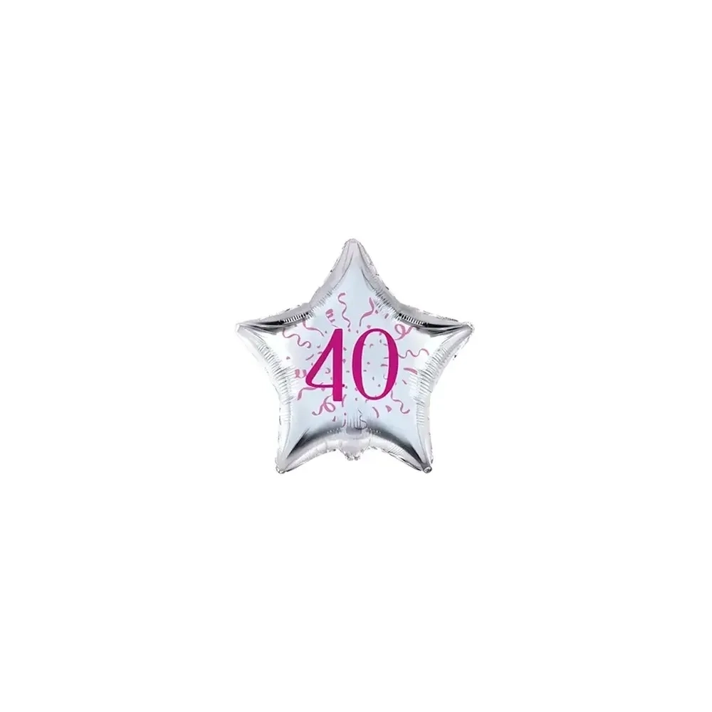 Palloncini stelline con numero 40 fucsia micro shape 4" (10cm) in mylar, 5pz.