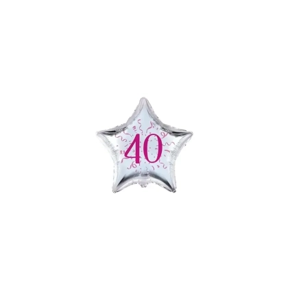 Palloncini stelline con numero 40 fucsia micro shape 4" (10cm) in mylar, 5pz.
