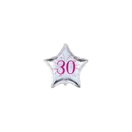 Palloncini stelline con numero 30 fucsia micro shape 4" (10cm) in mylar, 5pz.