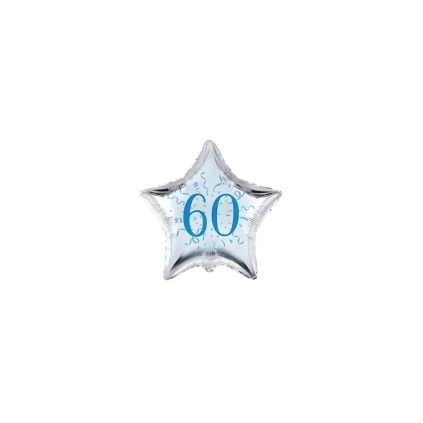 Palloncini stelline con numero 60 blu micro shape 4" (10cm) in mylar, 5pz.