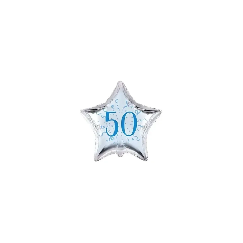 Palloncini stelline con numero 50 blu micro shape 4" (10cm) in mylar, 5pz.