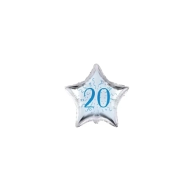 Palloncini stelline con numero 20 blu micro shape 4" (10cm) in mylar, 5pz.