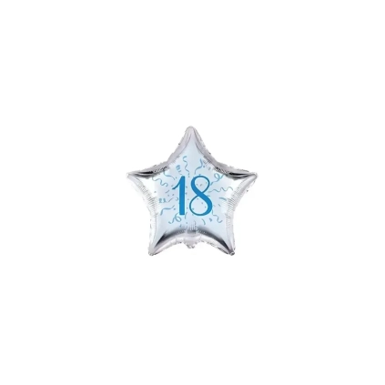 Palloncini stelline con numero 18 blu micro shape 4" (10cm) in mylar, 5pz.