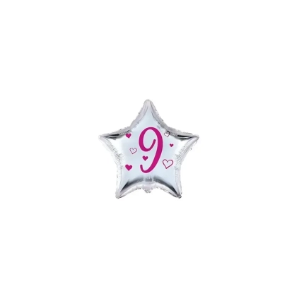 Palloncini stelline con numero 9 fucsia micro shape 4" (10cm) in mylar, 5pz.
