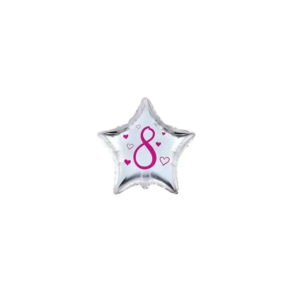 Palloncini stelline con numero 8 fucsia micro shape 4" (10cm) in mylar, 5pz.