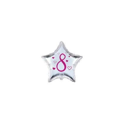 Palloncini stelline con numero 8 fucsia micro shape 4" (10cm) in mylar, 5pz.