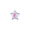 Palloncini stelline con numero 6 fucsia micro shape 4" (10cm) in mylar, 5pz.