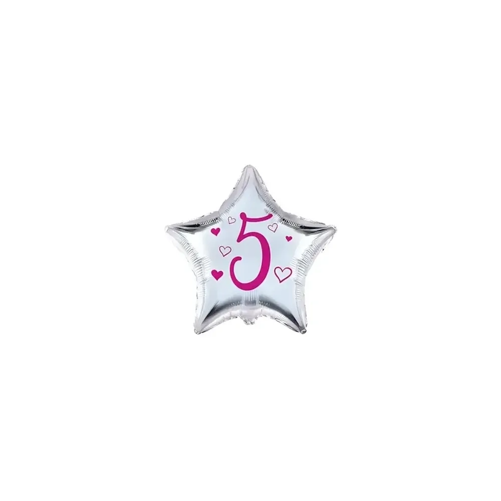 Palloncini stelline con numero 5 fucsia micro shape 4" (10cm) in mylar, 5pz.