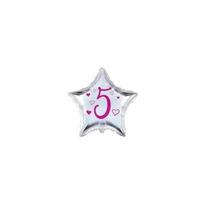 Palloncini stelline con numero 5 fucsia micro shape 4" (10cm) in mylar, 5pz.