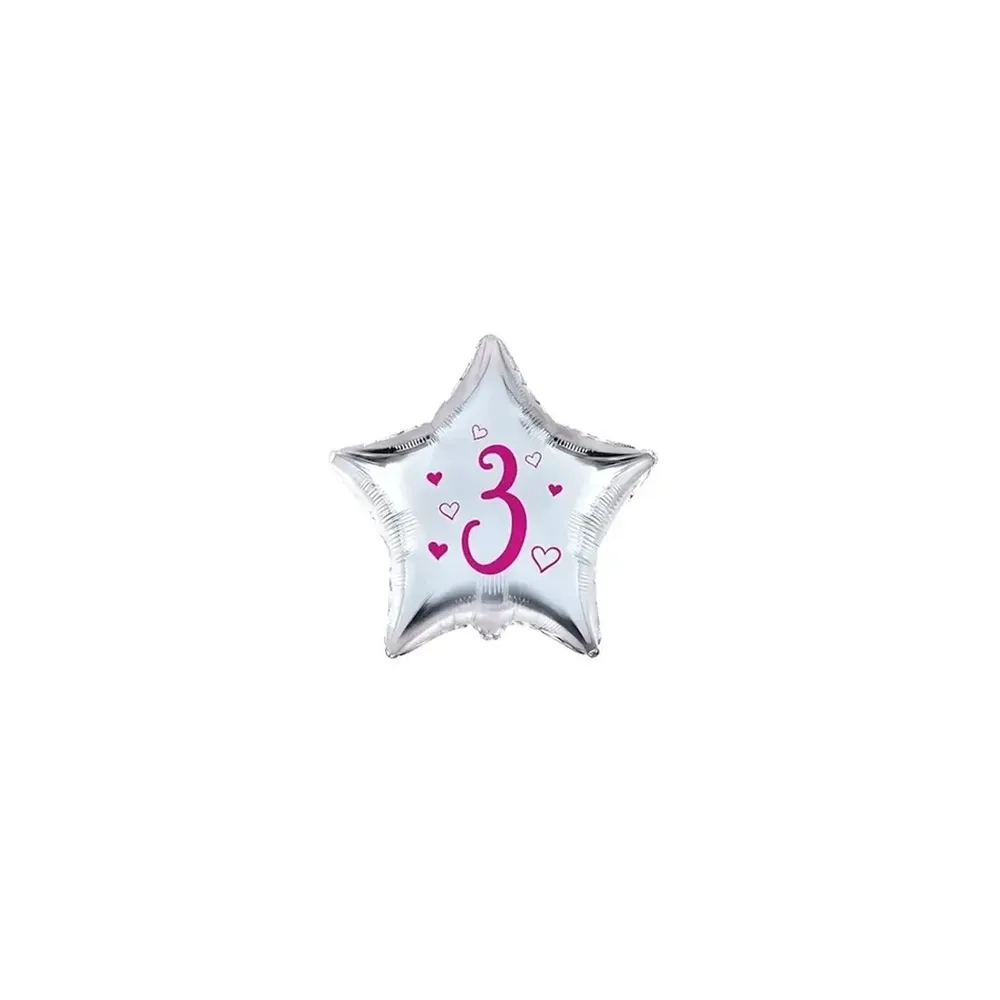 Palloncini stelline con numero 3 fucsia micro shape 4" (10cm) in mylar, 5pz.