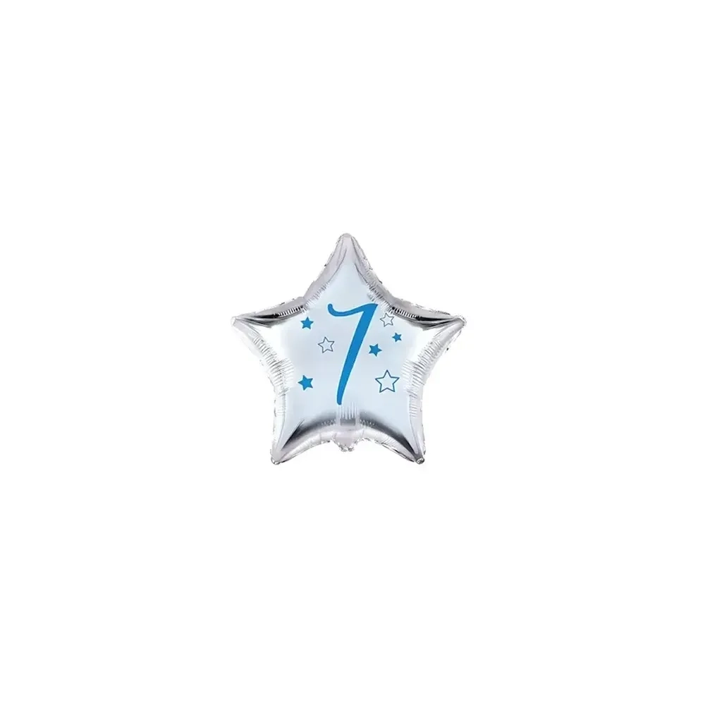 Palloncini stelline con numero 7 blu micro shape 4" (10cm) in mylar, 5pz.