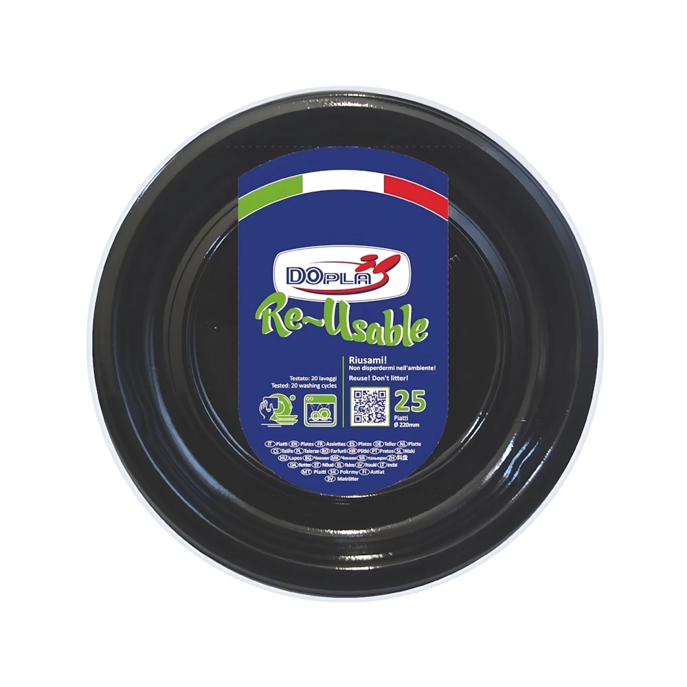 Piatti Piani Neri 22cm riutilizzabili, 25pz.