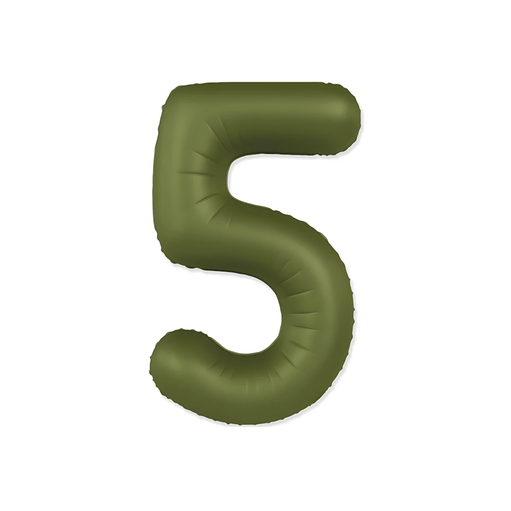Palloncino Numero 5 Slim Mate Verde Oliva Satinato 37" (86cm), 1pz.