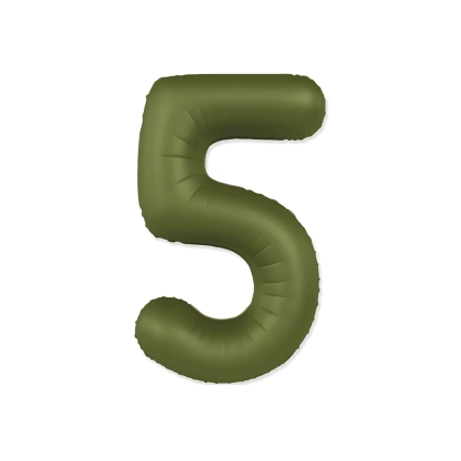 Palloncino Numero 5 Slim Mate Verde Oliva Satinato 37" (86cm), 1pz.