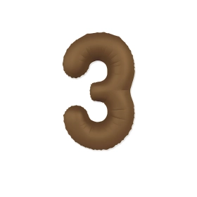 Palloncino Numero 3 Slim Mate Choco Brown Satinato 37" (86cm), 1pz.