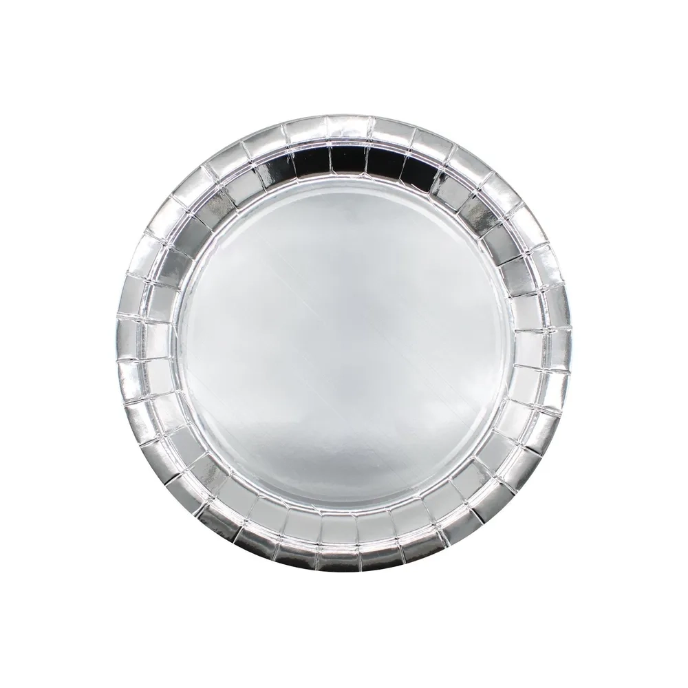 Piatto in carta 18cm Argento metal – Confezione da 15 pezzi