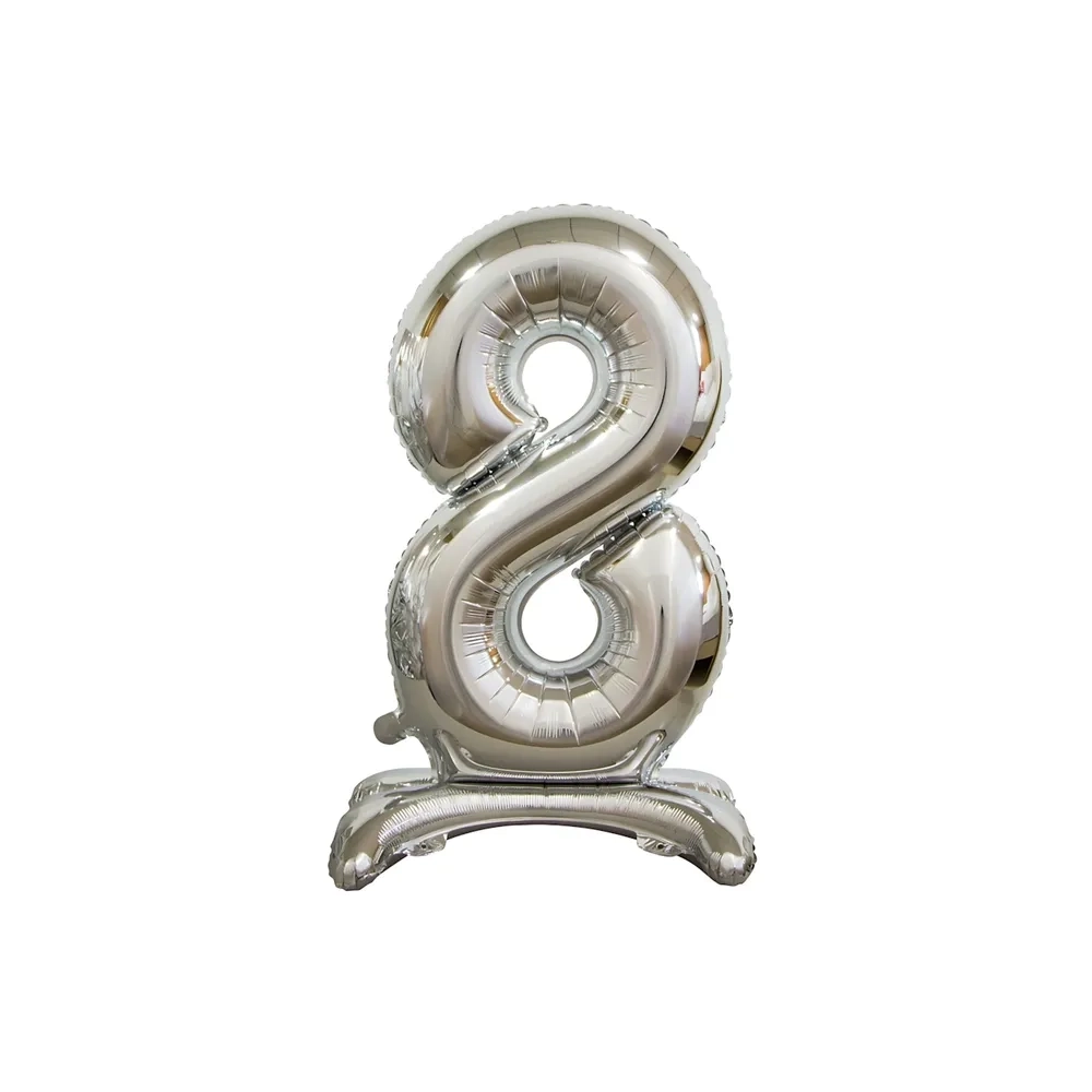 Palloncino numero 8 Argento standing super shape 30" (76cm) in mylar, 1pz.