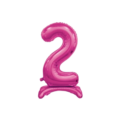 Palloncino numero 2 fucsia standing super shape 30" (76cm) in mylar, 1pz.