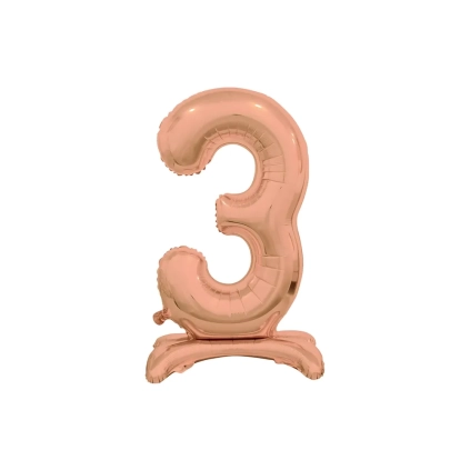 Palloncino numero 3 Rosa Gold standing super shape 30" (76cm) in mylar, 1pz.