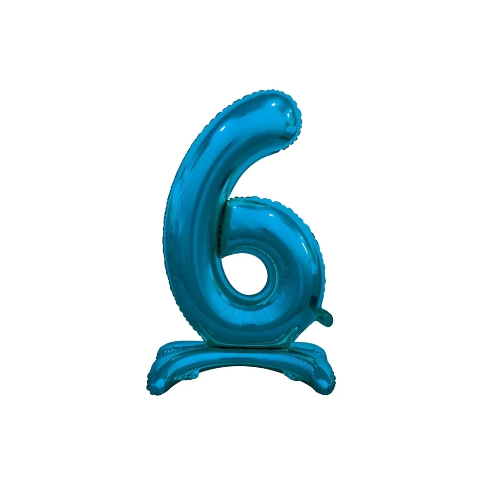 Palloncino numero 6 Blu standing super shape 30" (76cm) in mylar, 1pz.