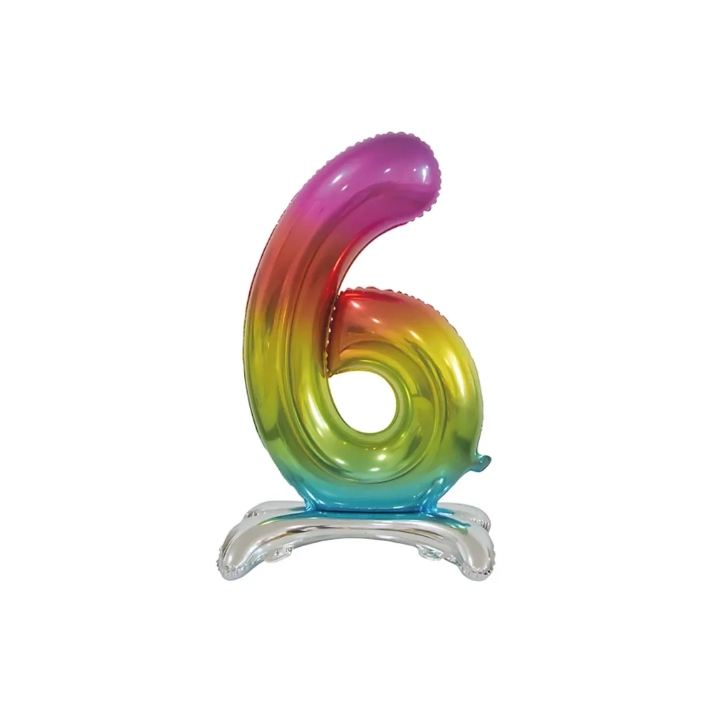 Palloncino numero 6 Rainbow standing super shape 30" (76cm) in mylar, 1pz.