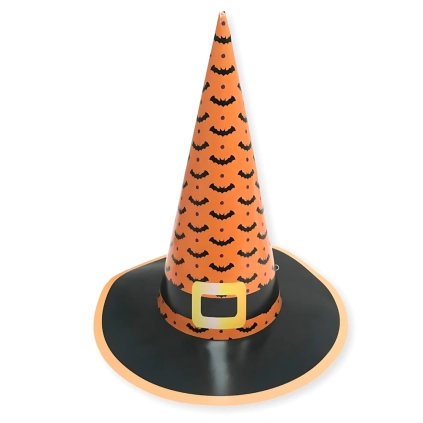 Cappello da strega Halloween arancione con pipistrelli, 1pz.