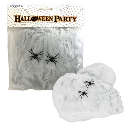 Ragnatela fuliggine Halloween bianca e nera con ragni, 2pz.