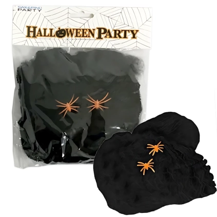 Ragnatela fuliggine Halloween bianca e nera con ragni, 2pz.
