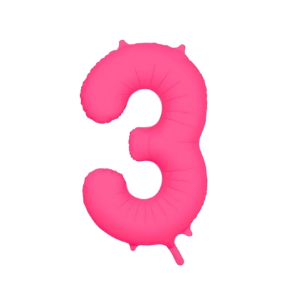 Palloncino Mylar Numero 3 Fucsia Neon 34'' (86cm), 1pz.