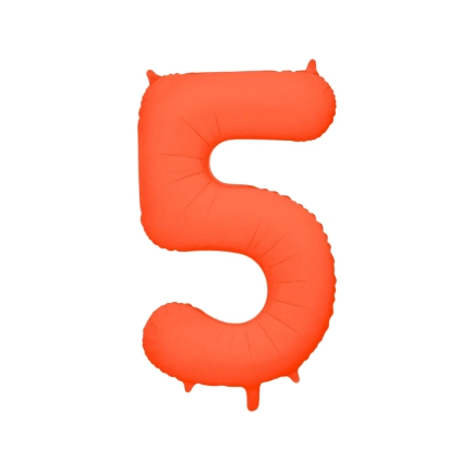 Palloncino Mylar Numero 5 Arancione Neon 34'' (86cm), 1pz.