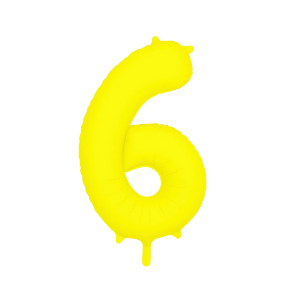 Palloncino Mylar Numero 6 Giallo Neon 34'' (86cm), 1pz.