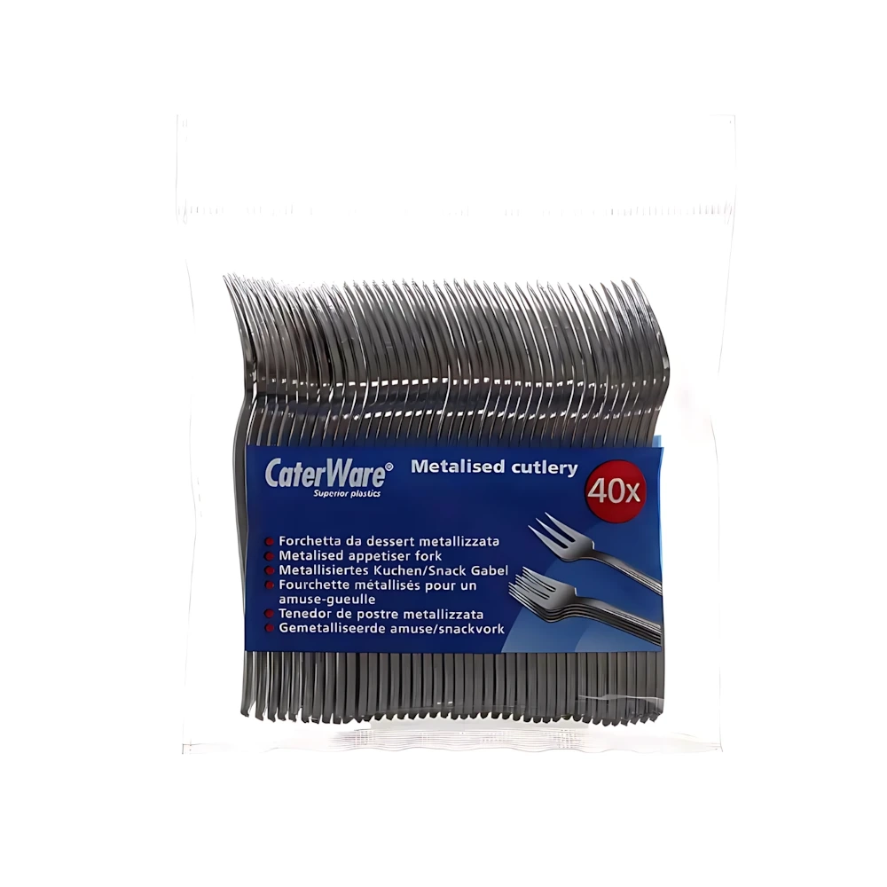 Mini Forchette Platinum in plastica metallizzata 10,5 cm, 40pz