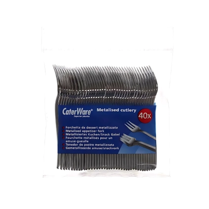 Mini Forchette Platinum in plastica metallizzata 10,5 cm, 40pz