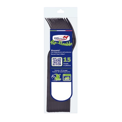 Forchette Compact Nero in plastica riutilizzabili e lavabili in lavastoviglie, 15pz