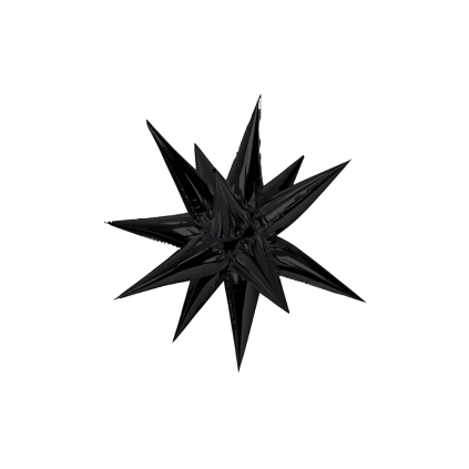 Palloncino Exploding Stars nero 27" con Valvola – Stella a 12 Punte, 1pz