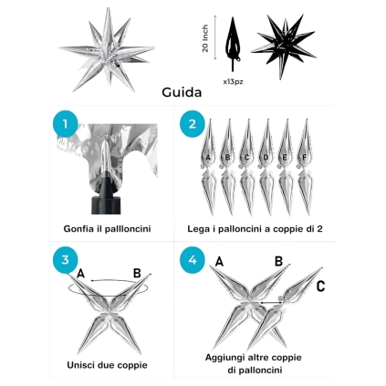 Palloncino Exploding Stars latte 27" con Valvola – Stella a 12 Punte, 1pz