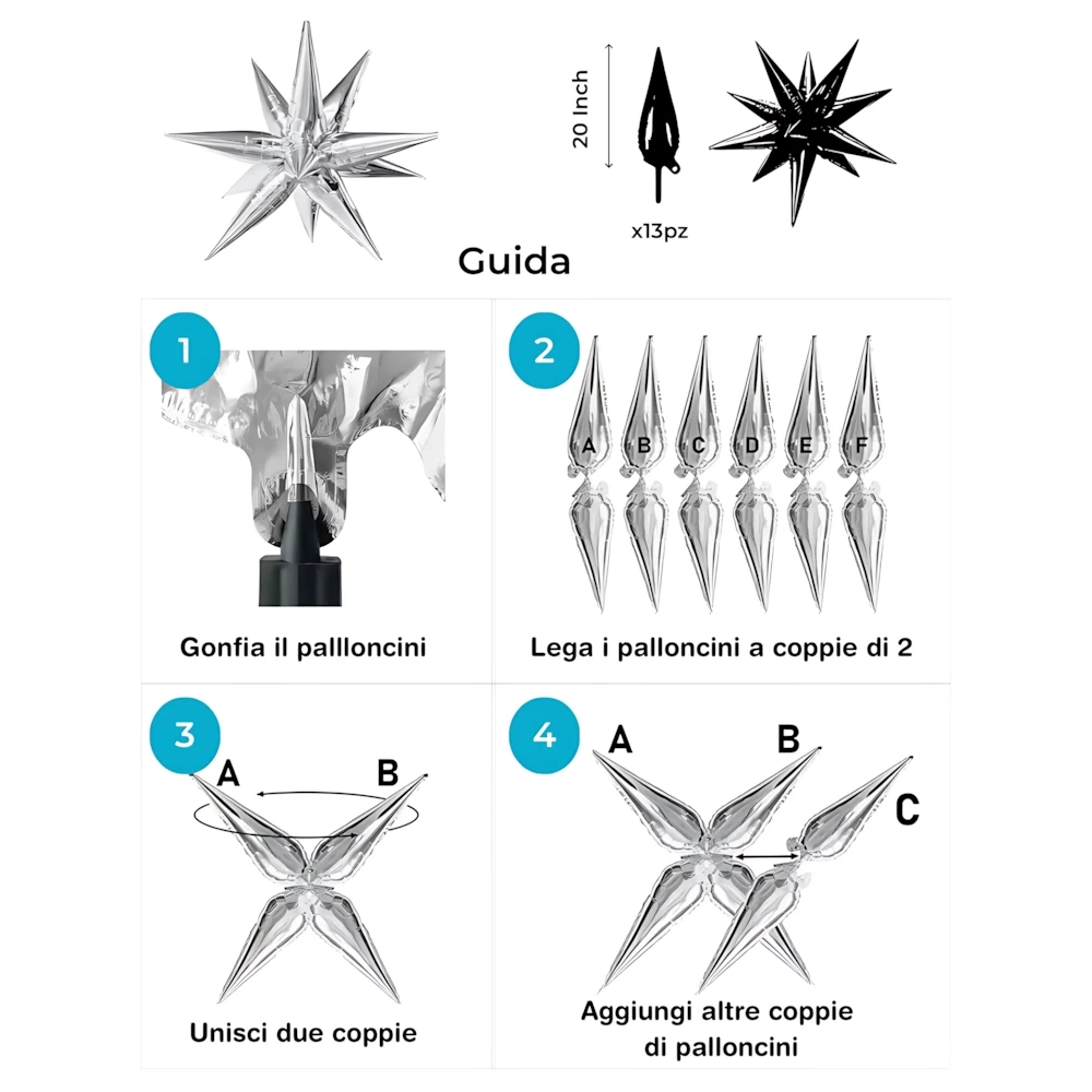 Palloncino Exploding Stars Iridescente  27" con Valvola – Stella a 12 Punte, 1pz