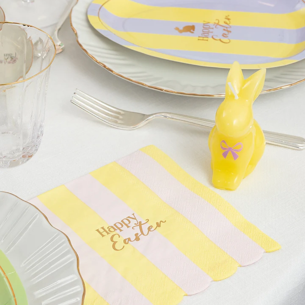 Tovaglioli Easter Bunny 33x33cm Righe e Scritta Oro Givi 16pz