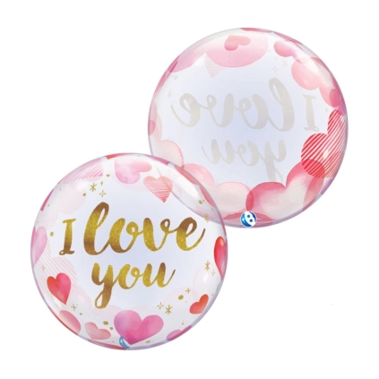 Palloncino Bubble I Love You Paper Hearts Takara 22"-(56cm) 1pz