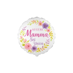 Palloncino Mylar Tondo 18" Auguri Mamma Sei Unica - Fiori 1pz