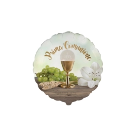 Palloncino Mylar Tondo 18" (45cm) Prima Comunione Uva e Gigli 1pz