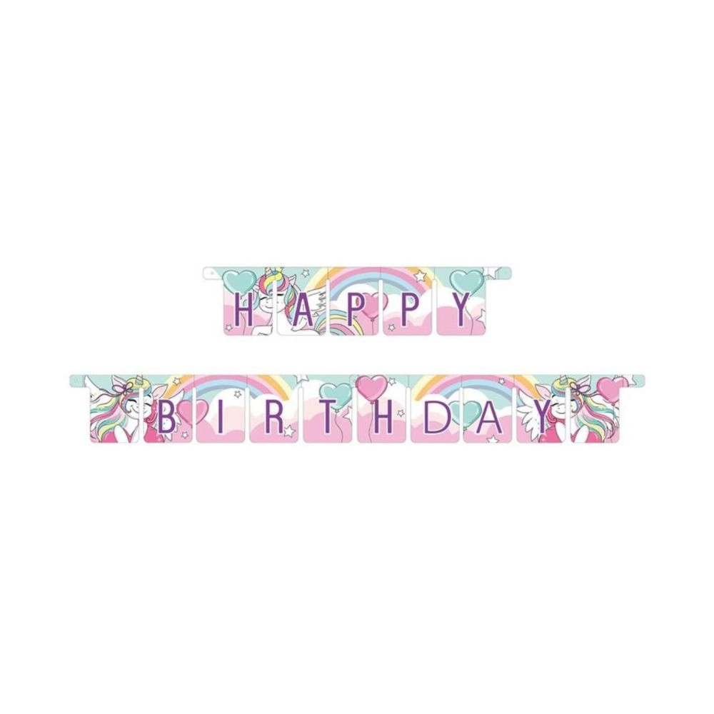 Festone Happy Birthday Unicorno Mix Fantasy Scritta
